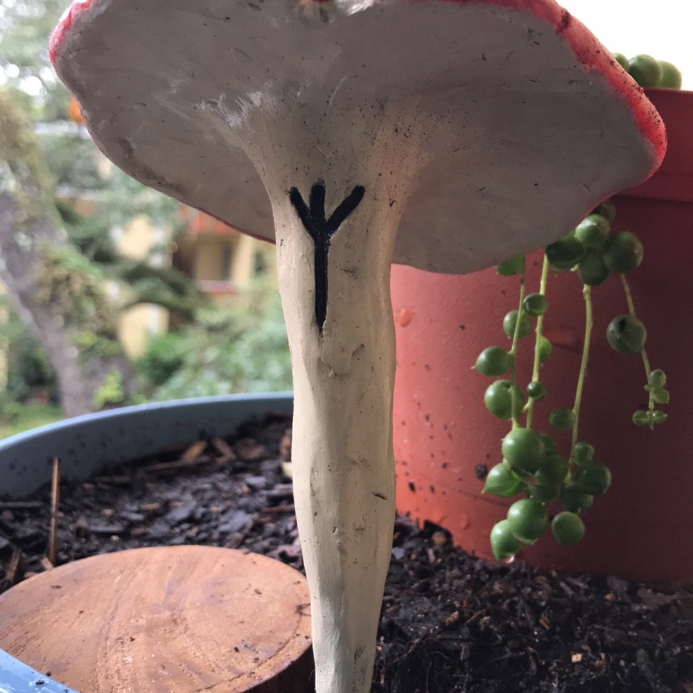 MUSHROOM 🍄 GARDEN STAKE TALISMAN ALGIZ RUNE ✨ - Picture 16 of 16